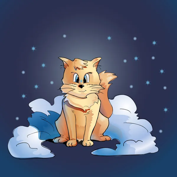 Katt Sitter Snön Vektor Illustration — Stock vektor