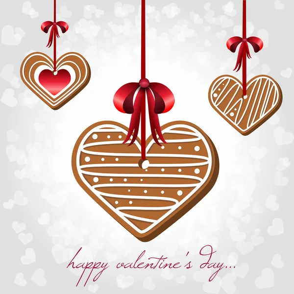 Vector Card Valentine Day Hearts Shaped Cookies — Stock Vector