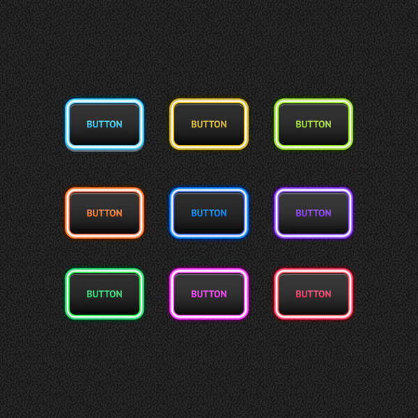 Colored buttons on black background.