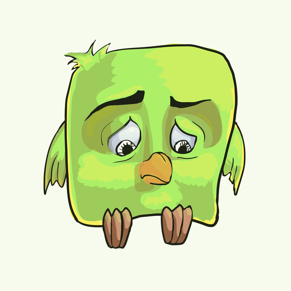 Sad green bird. Vector illustration.