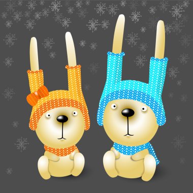 Two christmas rabbits in hats. clipart