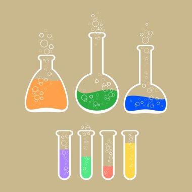 Vector illustration of laboratory apparatus with colorful solution. clipart