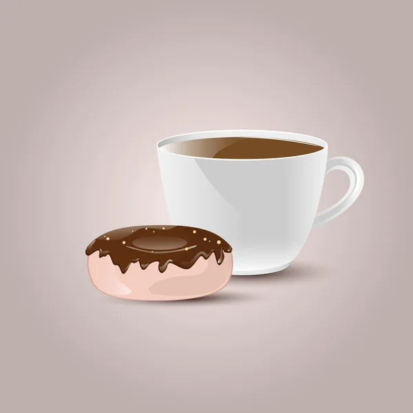 Kahve Fincanı Donut Ile Vektör Çizim — Stok Vektör