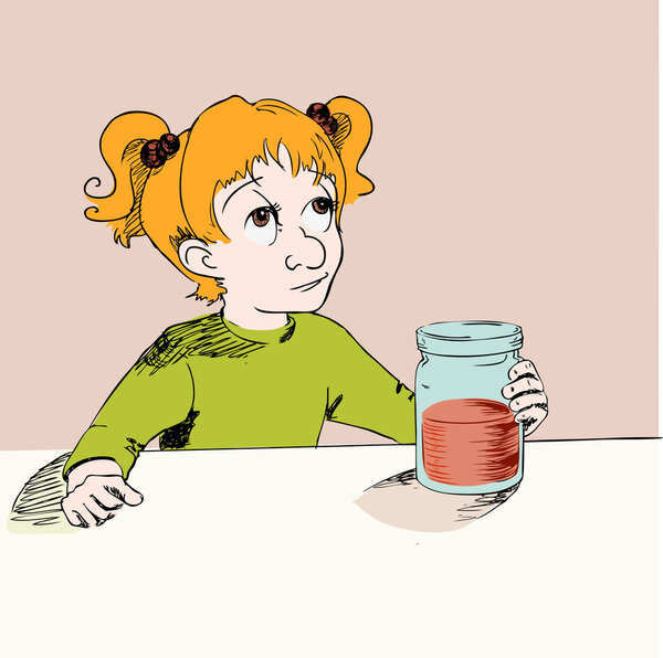 Girl with jam. Vector illustration.