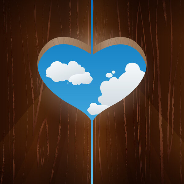 Heart shaped window against the sky. Vector illustration