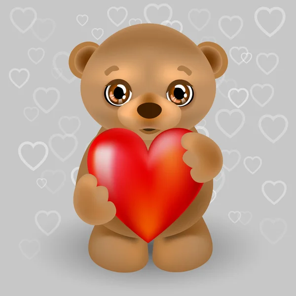矢量图的一只泰迪熊和一颗心 — 图库矢量图片