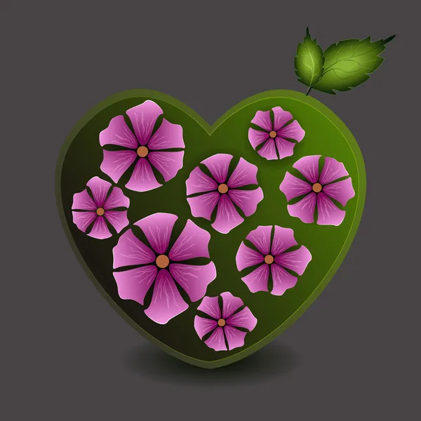 Corazón Verde Con Flores Ilustración Vectorial — Vector de stock