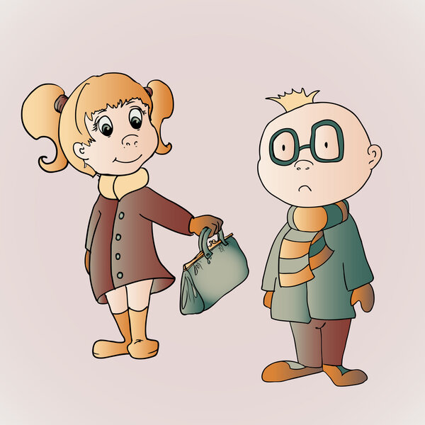 Vector illustration of cute boy and girl.