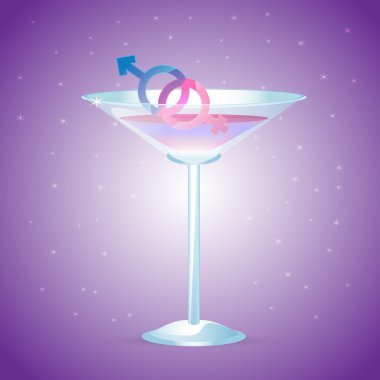 Cocktail glass with male and female signs. Vector illustration. clipart