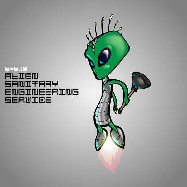 Alien sanitary engineering service. Vector illustration.