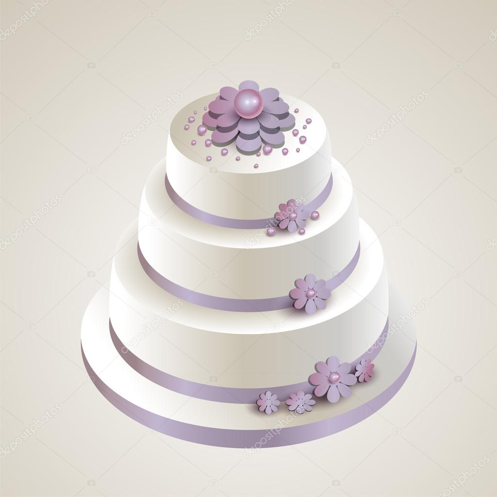 Vector illustration of a wedding cake with flowers.