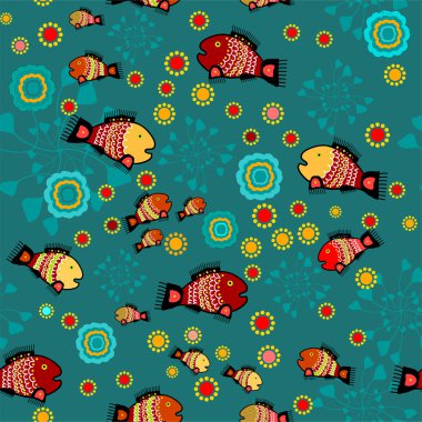 Vector folk background with fishes. clipart