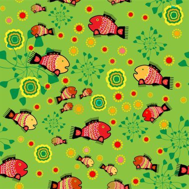 Vector folk background with fishes. clipart