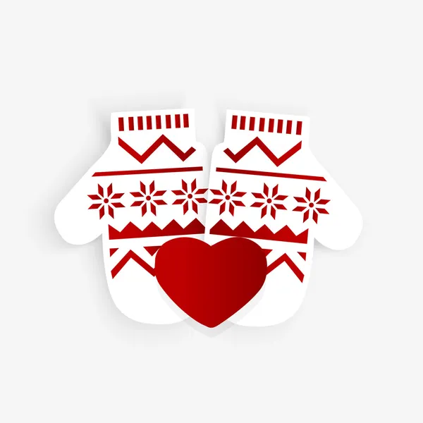 Vector Illustration Mittens Red Heart — Stock Vector