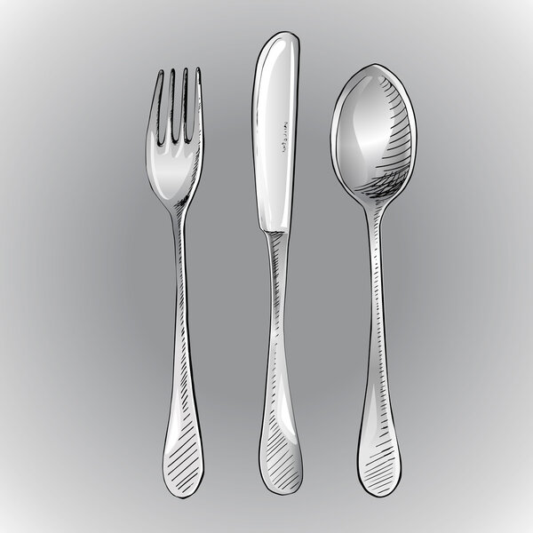 Fork, knife and spoon. Vector illustration.