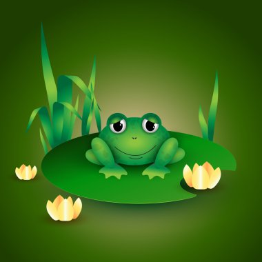 Frog sitting on Water lily leaf clipart