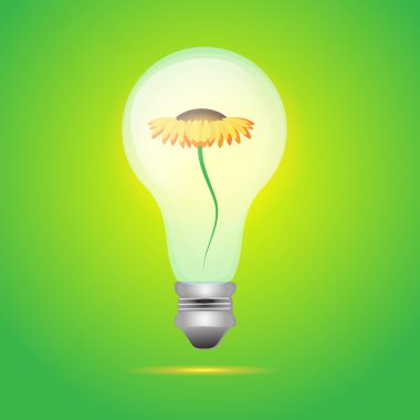 Yellow flower over bulb electric over green background. vector illustration clipart