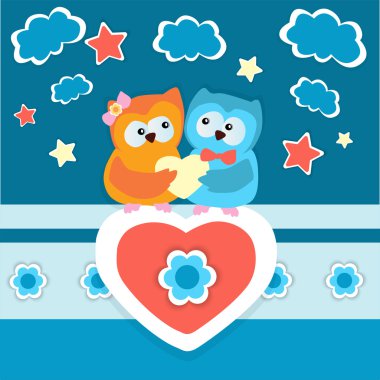 Vector background with two owls in love. clipart