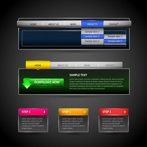 Éléments Web Modernes Pour Fond Sombre — Image vectorielle