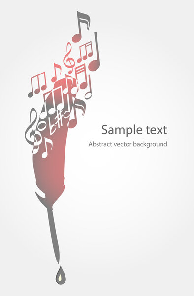 Vector background with feather and music notes.