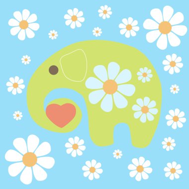 Vector background with elephant and flowers. clipart