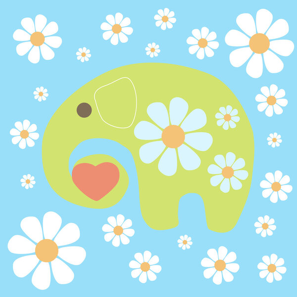Vector background with elephant and flowers.