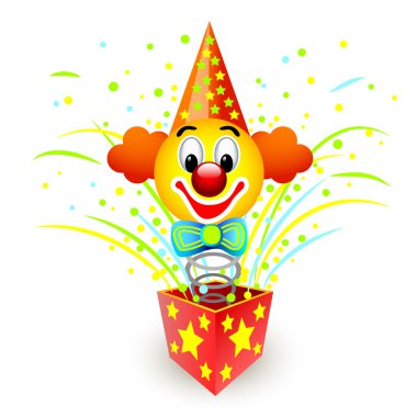 Box with a clown. Vector illustration. clipart