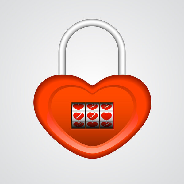 Red heart shaped lock. Vector illustration