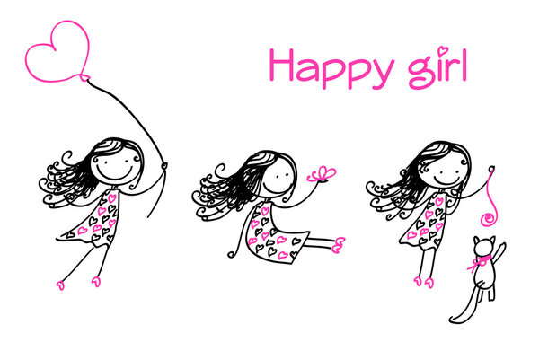 Happy girl. Vector illustration.