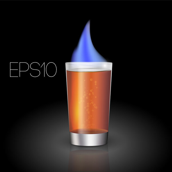 Vector shot cocktail with flame.