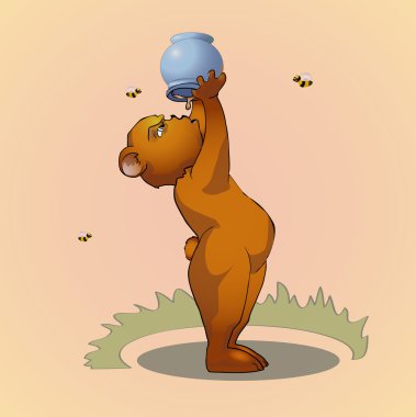 Bear eating honey. Vector illustration. clipart
