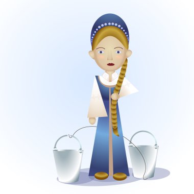 Russian girl with buckets. Vector illustration. clipart