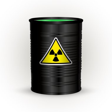 Vector illustration of black metal barrel with nuclear waste. clipart
