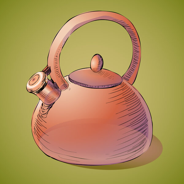 Brown kettle. Vector illustration.