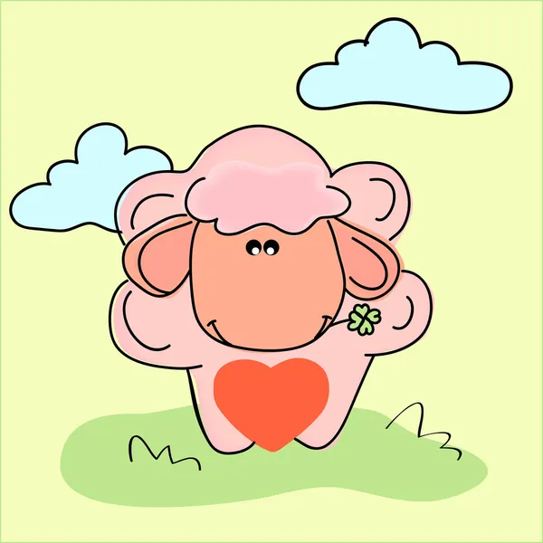 Ilustración Vectorial Una Oveja Con Corazón — Archivo Imágenes Vectoriales