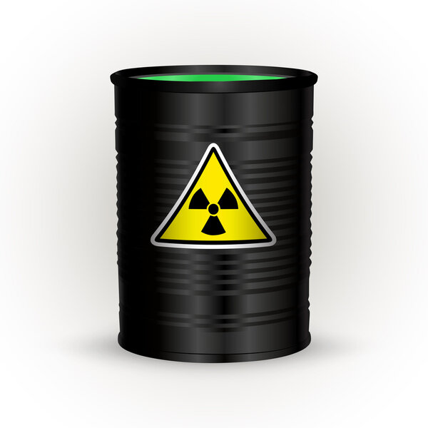 Vector illustration of black metal barrel with nuclear waste.