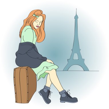 Beautiful woman in Paris. Vector illustration. clipart