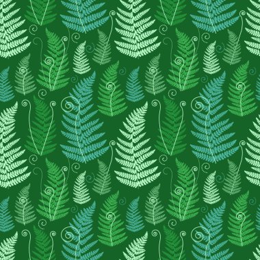 Green floral background with twirled grunge fern leafs. clipart