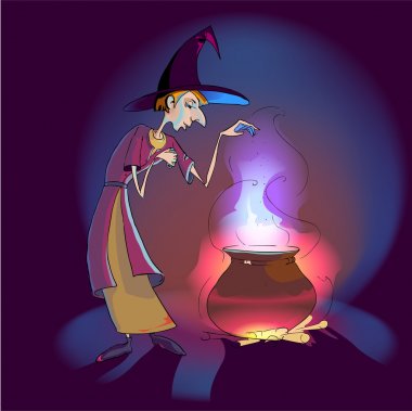 Witch with potion in the pot. Vector illustration. clipart