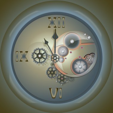 Clock with mechanism. Vector illustration. clipart