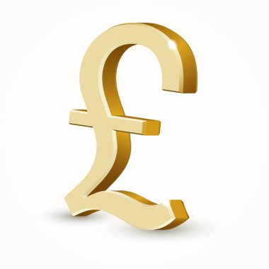 Vector golden UK pound sign isolated on white background. clipart