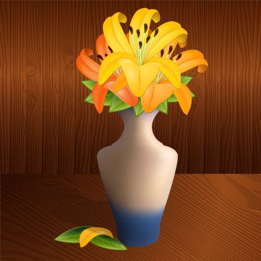 Vector illustration of a vase with lilies. clipart