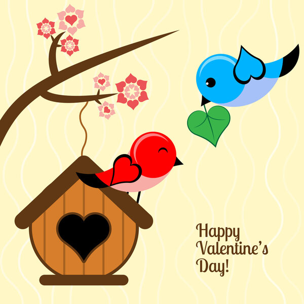 Vector card for Valentine's day with birds.