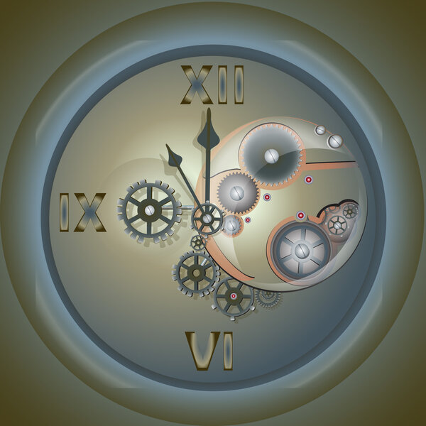 Clock with mechanism. Vector illustration.