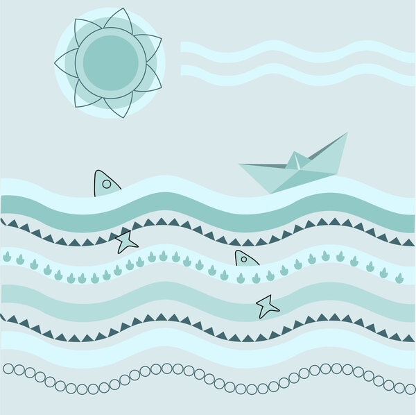 Vector background with paper boat.