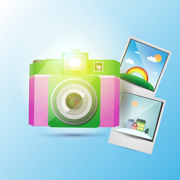 Vector photo camera with pictures.