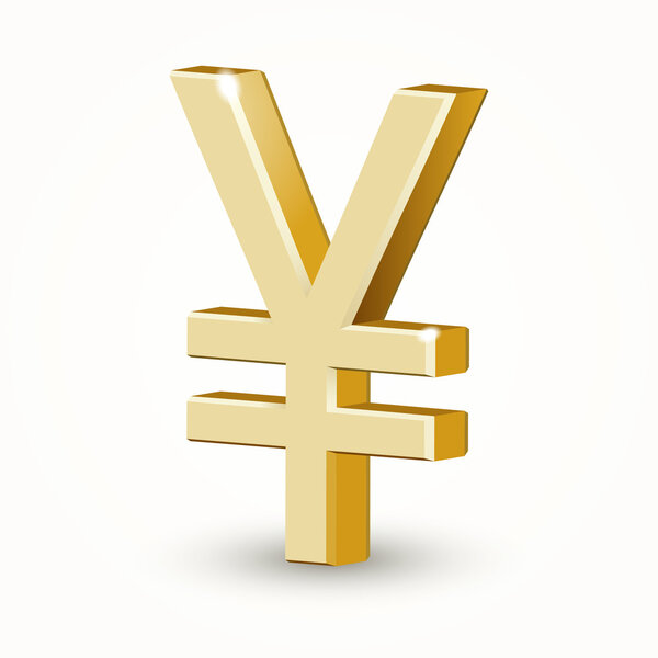 Vector golden Yen sign isolated on white background.