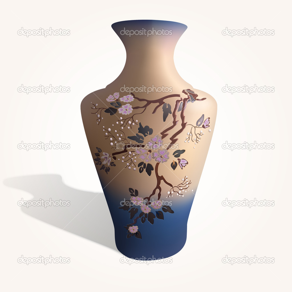 Vector illustration of a vase with sakura.