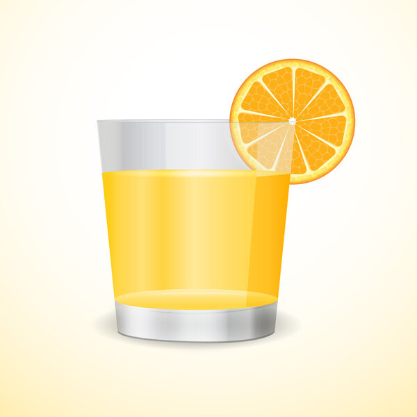 Glass with orange juice and an orange segment. Vector illustration