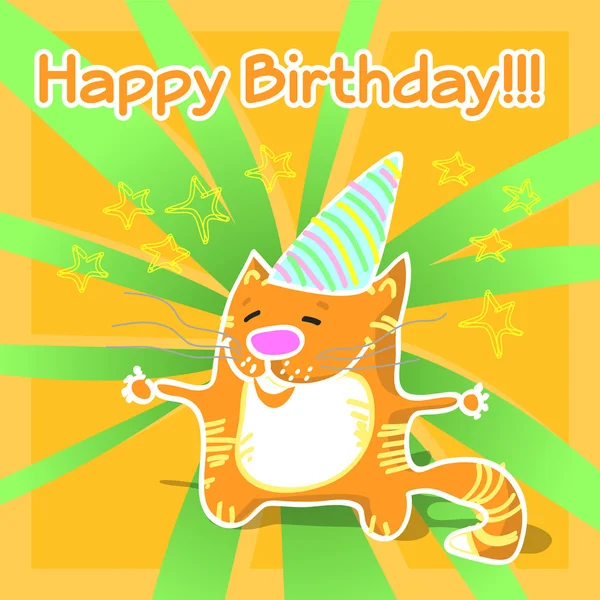 Tarjeta Felicitación Vectorial Con Gato — Vector de stock